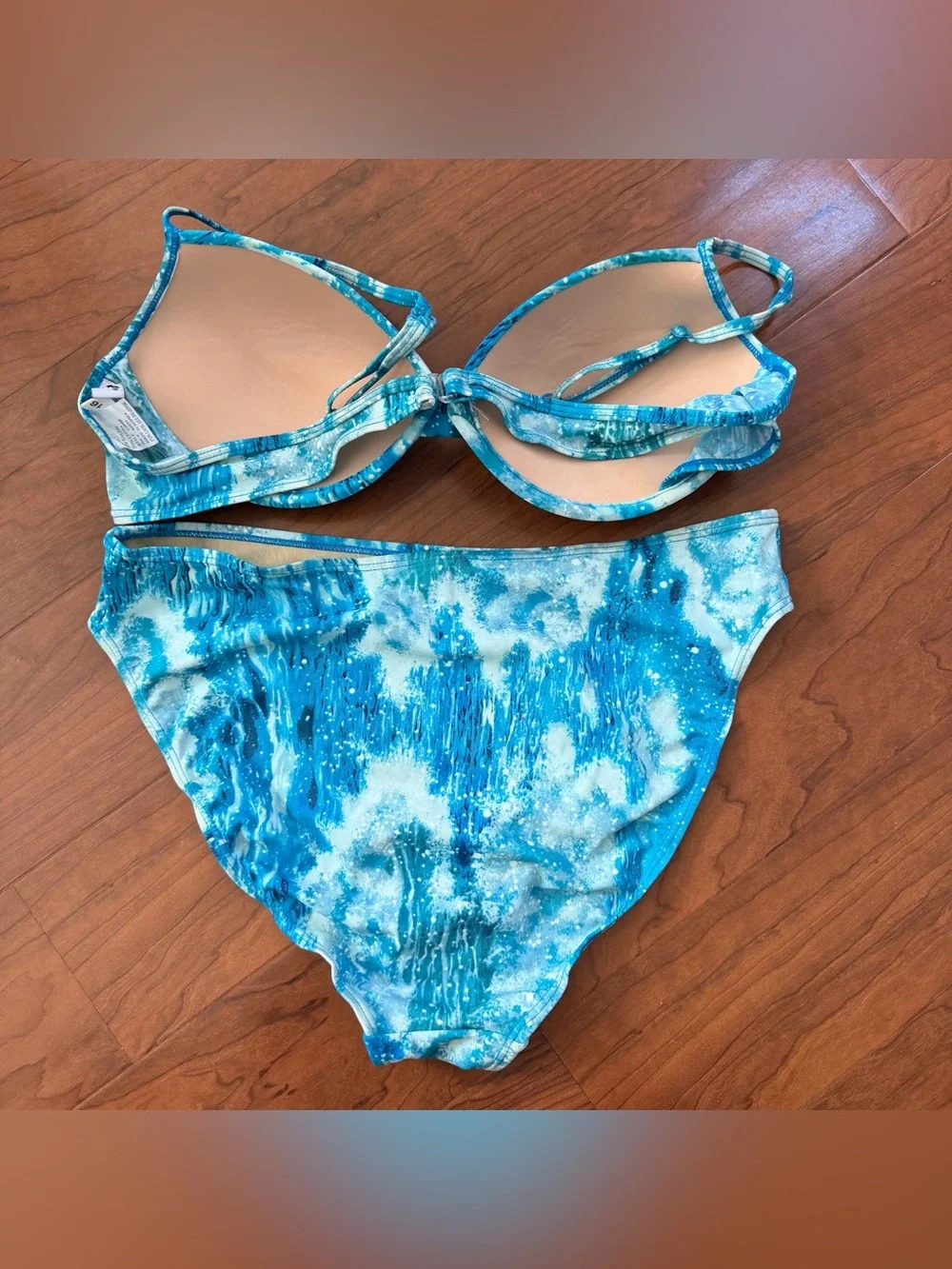 Vintage 90s Newport News Bikini Swim‎ Set Size 16 Blue White 2 Pc Colorful Y2K